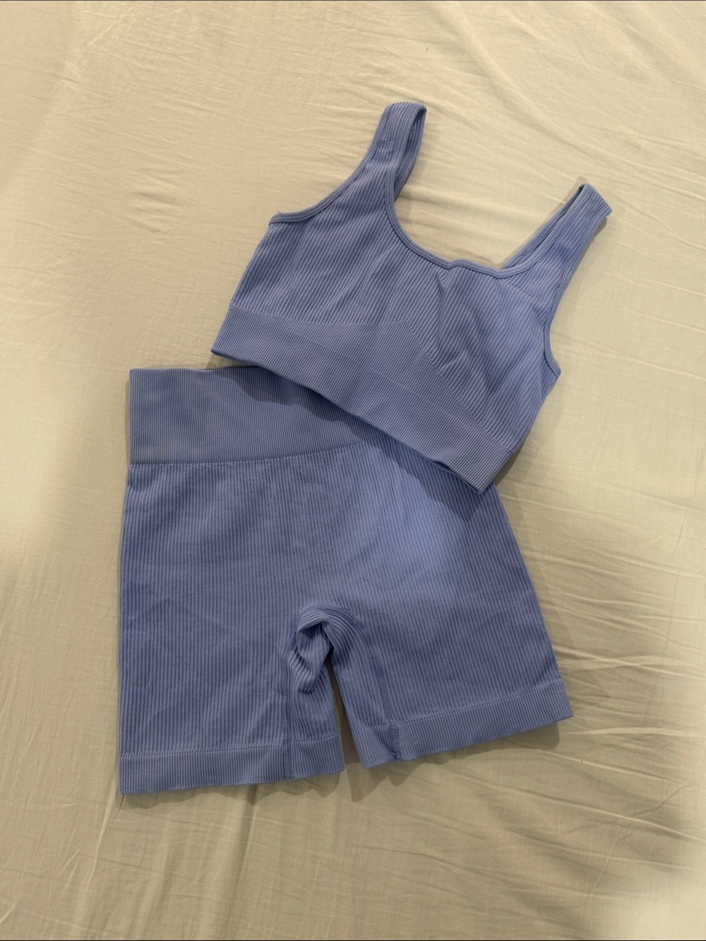 Ribbed Lavender/Light Blue Active Set - Crop Tank & Shorts